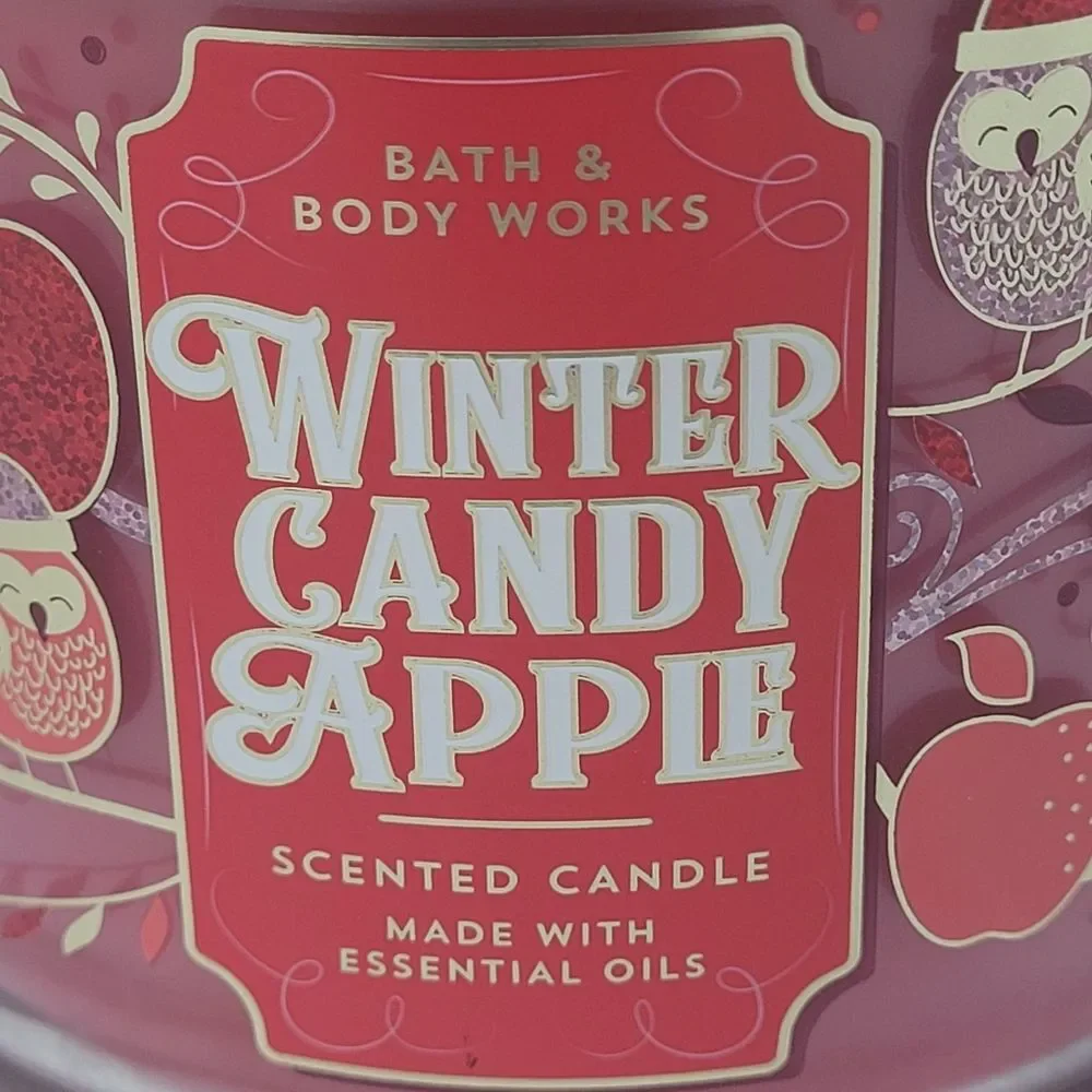 BBW 3 Wick Candle Winter Candy Apple WCA 14.5 Oz Christmas Ornament Lid New